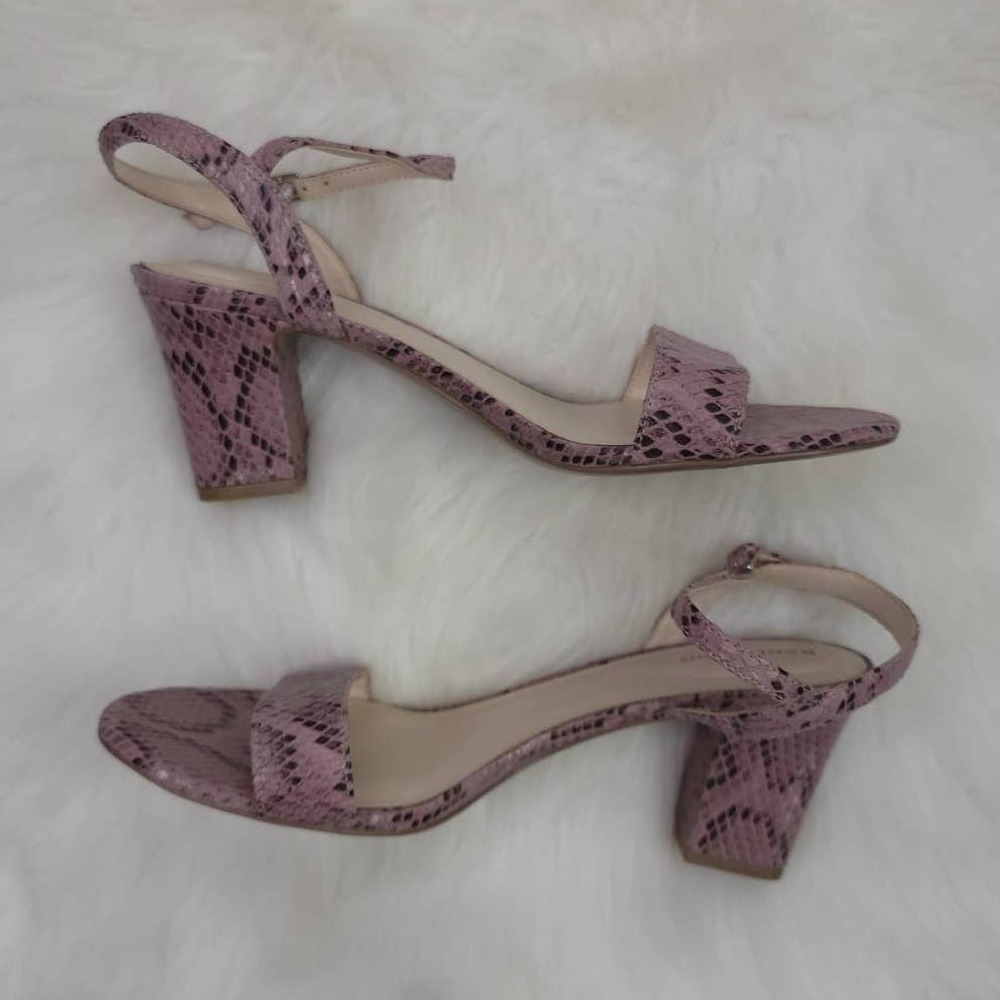 Bandolino Mauve Snakeskin Block Heel Sandals - Picture 2 of 7